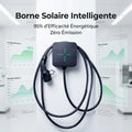 Borne de recharge solaire LEKTRICO 22kW avec indicateurs turquoise et données d'efficacité énergétique
