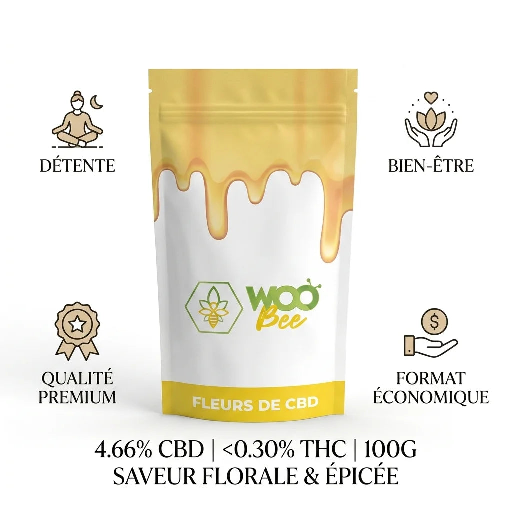 Fleurs de CBD Trim Green 100G Woobee - Produit premium détente bien-être qualité