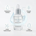 Lumi-Sérum H2O avec infographie benefits - hydratation intense, acide hyaluronique, peau lumineuse